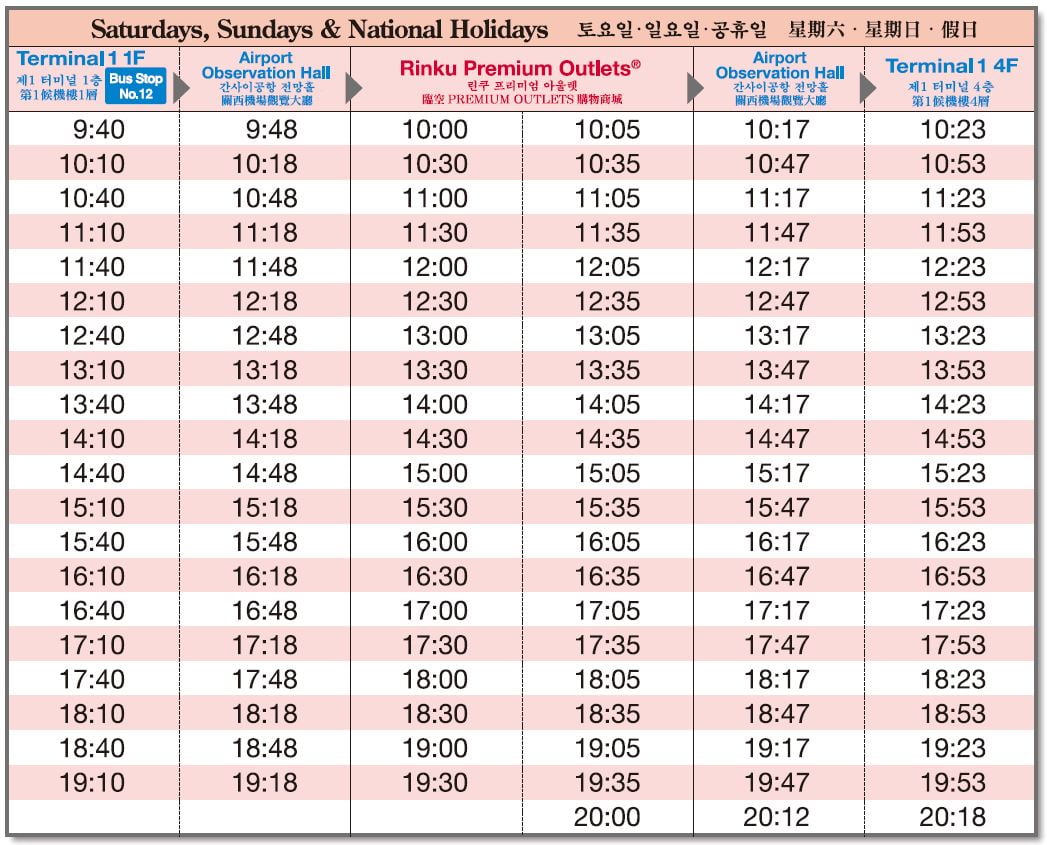 rinku timetable bus timetable 2